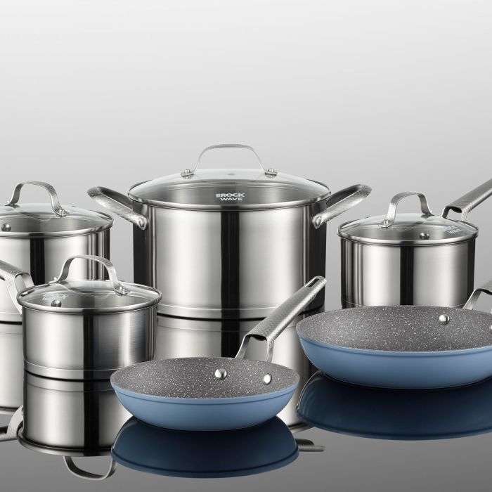 The Rock WAVE 10-Pc Stainless Steel Cookware Set with Fry Pans