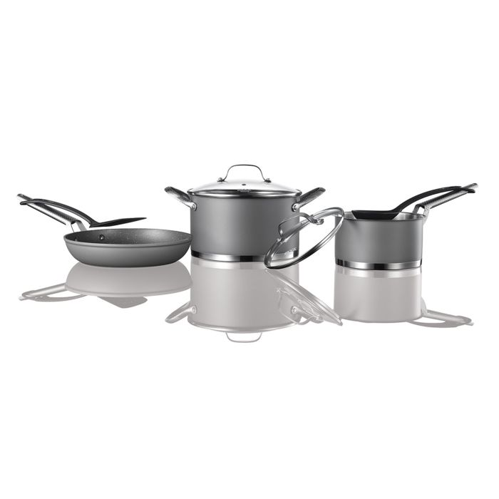 Set of 3 stainless steel fry pans with removable handle - Silver – Qulinart